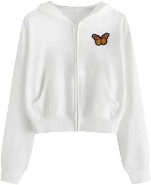 Zip Up Hoodie Women,2024 Fall Cute Trendy Crop Tops Casual Workout Long Sleeve Drawstring Hooded Sweatshirt Jacket